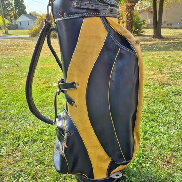 Vintage Arnold Palmer Leather 6-Way Cart Bag w/ Carry Strap - Picture 2 of 9
